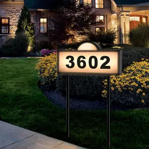 Solar Address Signs for Yard, Solar  Address Sign with Warm White & Cold White, IP65  Solar House Numbers for Outside, LED Illuminated Plaques Wall Mounted & In Ground
