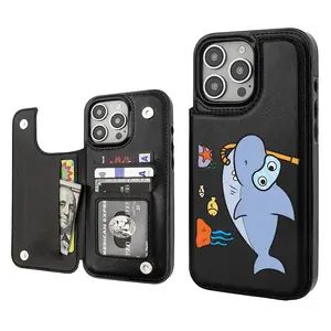 Shark Pattern Whale Spring Themed Fashion Luxury Creativity Trend Card Holder Wallet Aesthetic Black Casing For iphone 16 15 14 13 12 PRO PLUS MAX PU Leather Stylish Gift Shockproof Protection Anti-Drop Protective Protector Phone Cases Shell Cover