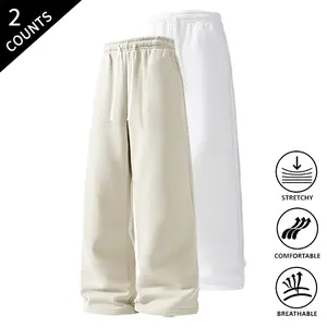 2-Pack Men’s Casual Straight-Leg Sweatpants, Loose Fit Comfortable Loungewear Pants, Elastic Drawstring Waist, Breathable, Streetwear & Athleisure Pants for Everyday Wear
