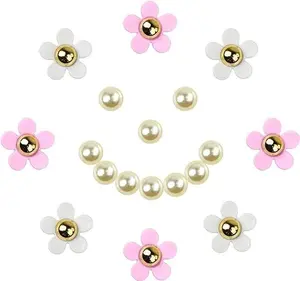 18Pcs Daisy Flower Pearl Shoe Charms, Pink and White Acrylic Decoration Charms For Clog Sandals,