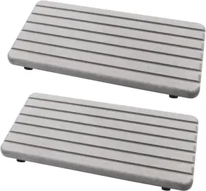 2 Pcs Water Absorbent Diatomite Coasters 8.26 Inch x 3.9 Inch Grooved Design Diatomaceous Earth Soap Holder Grey Water Absorbing Stone Tray