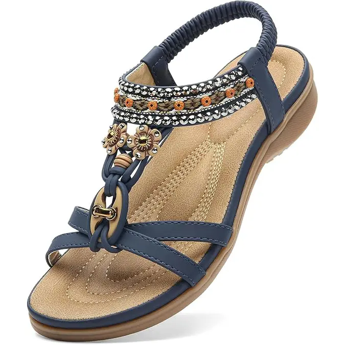Women’s Lightweight Boho Walking Sandals, Casual Low Heel Wedge Design with Padded Cork Footbed, Adjustable Buckle Straps and Non Slip Rubber Sole, Stylish Summer Footwear for Beach, Travel, Outdoor Adventures, Dresses and Daily Comfort,Warm