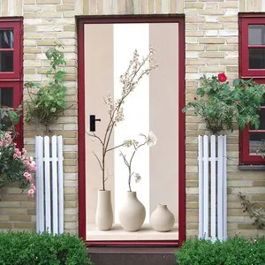 2pcs Modern Minimalist Relief Wall Stickers, Living Room Entrance Background Wall Decor, Simulation Flower Branch Ceramic Vase Combination Self-Adhesive Wall Decals, Removable Waterproof Eco-Friendly W