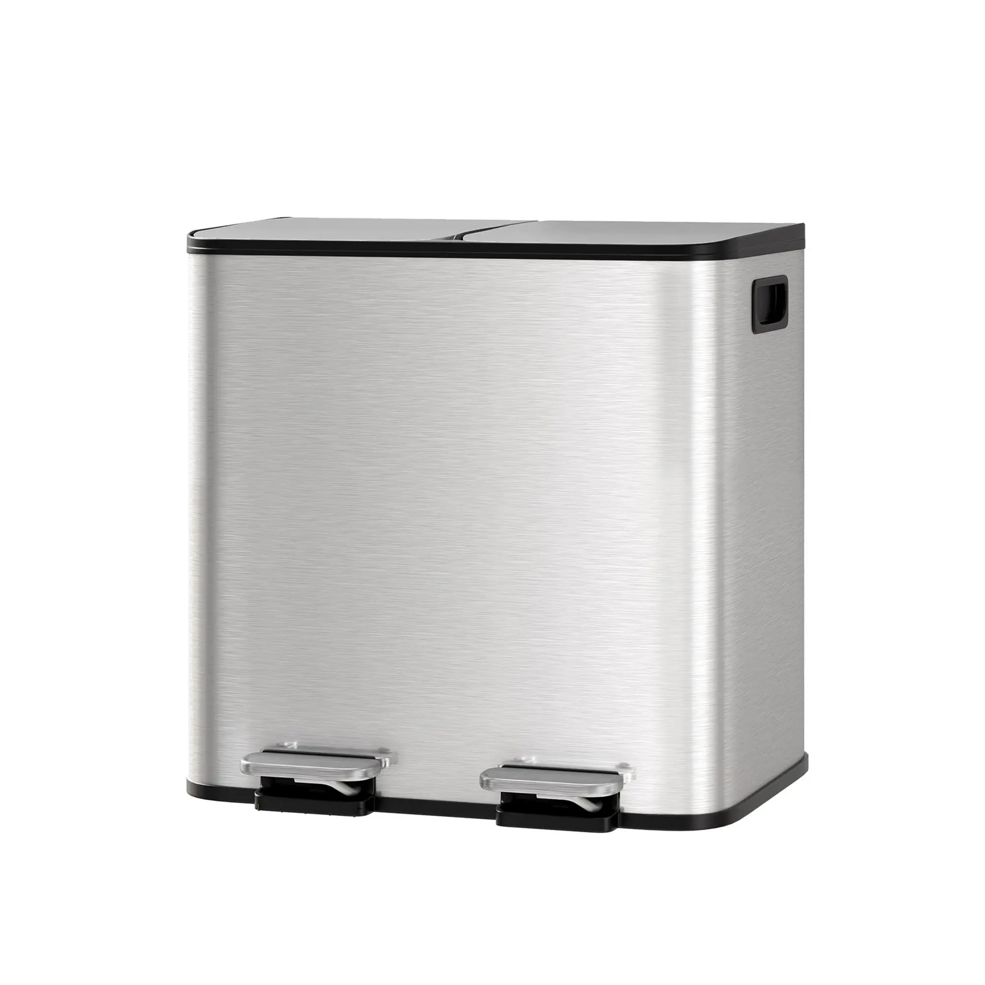 30L Dual Compartment Stainless Steel Step Trash Can (2 x 15L), Removable Buckets, Soft-Close Lids, Hands-Free Pedals, Waste Separation Bin for Kitchen, Home and Office