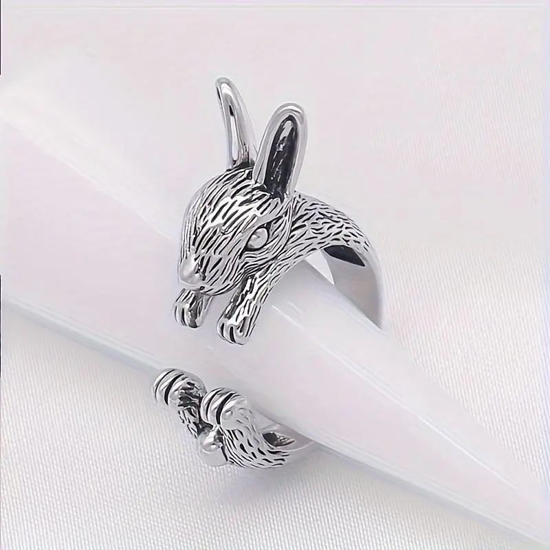 Gothic Rabbit Animal Ring with Red Eye Detail, Punk Style Open Band Design, Statement Fashion Jewelry, Animals, Rabbit Theme, Engagement Gift Ideas, Adjustable Costume Rings, Engagement Rings, Unisex