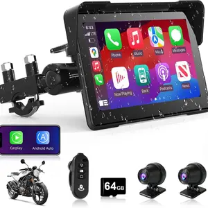 7 Inch Motorcycle Carplay Dual 2k Dash Cam Wireless Screen, Supports Android Auto, GPS Navigation, Voice Control, Bluetooth-compatible, TF-64GB Waterproof Design