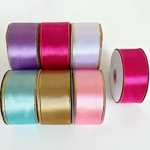 50 Yards Gold Edge Satin Ribbon 1.57 Inch Wide for Eternal Rose Flowers Gift Wrapping Wedding Decor Handmade Gifts Bouquets Bows Cake Decorations