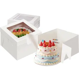 10Pack Cake Boxes with Window, Tall White Large Cardboard Bakery Carrier for Multi-Tier Cakes, Wedding, Birthday, Halloween, Professional & Home Bakers