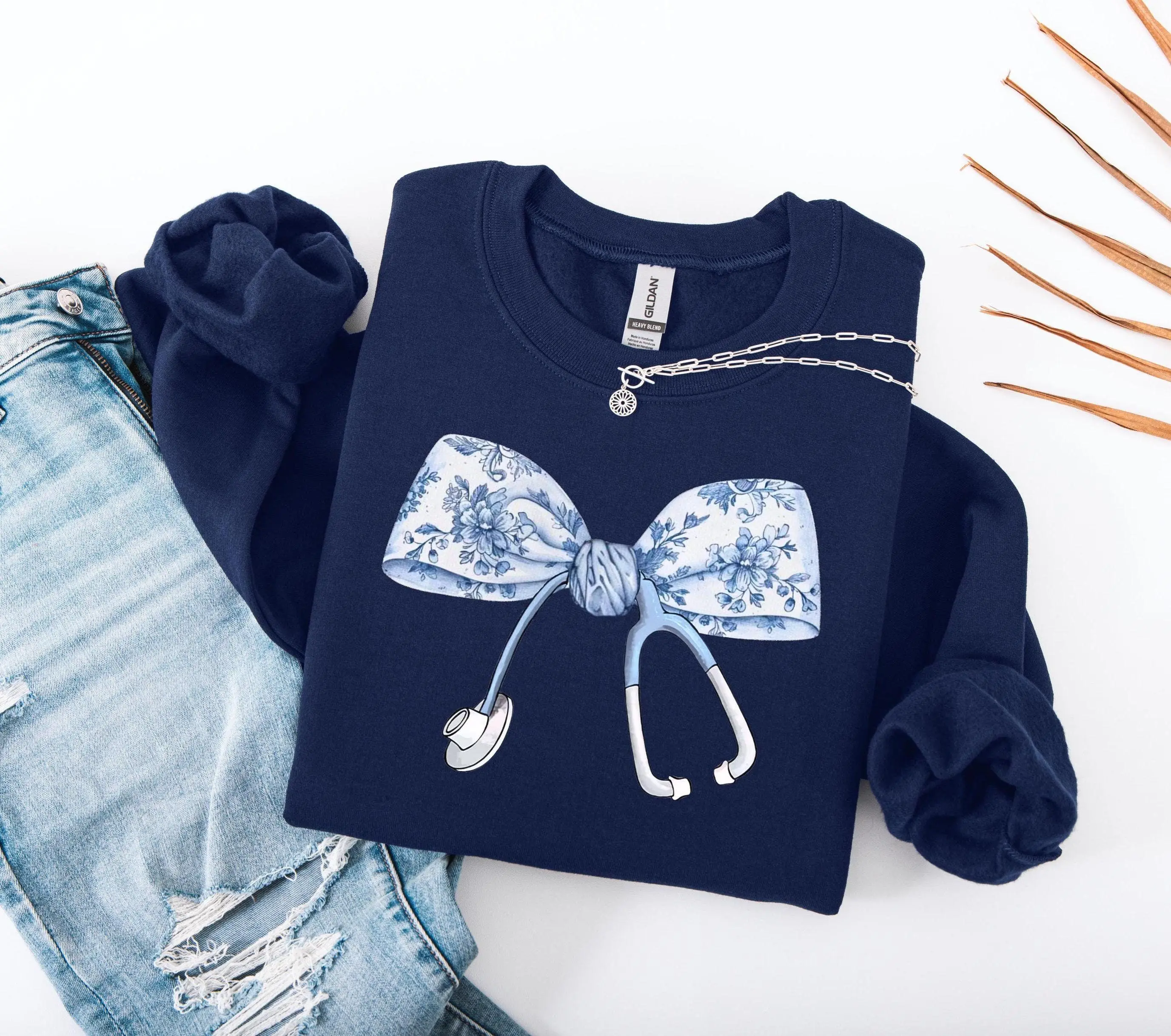 Nurse Bow Shirt, Sweatshirt & Hoodie - Stethoscope Nurse Shirt,Coquette Nurse Shirt,Nurse Gift For Women,Nurse Ribbon Shirt,Toile Nurse Shirt,Registered Nurse Tee