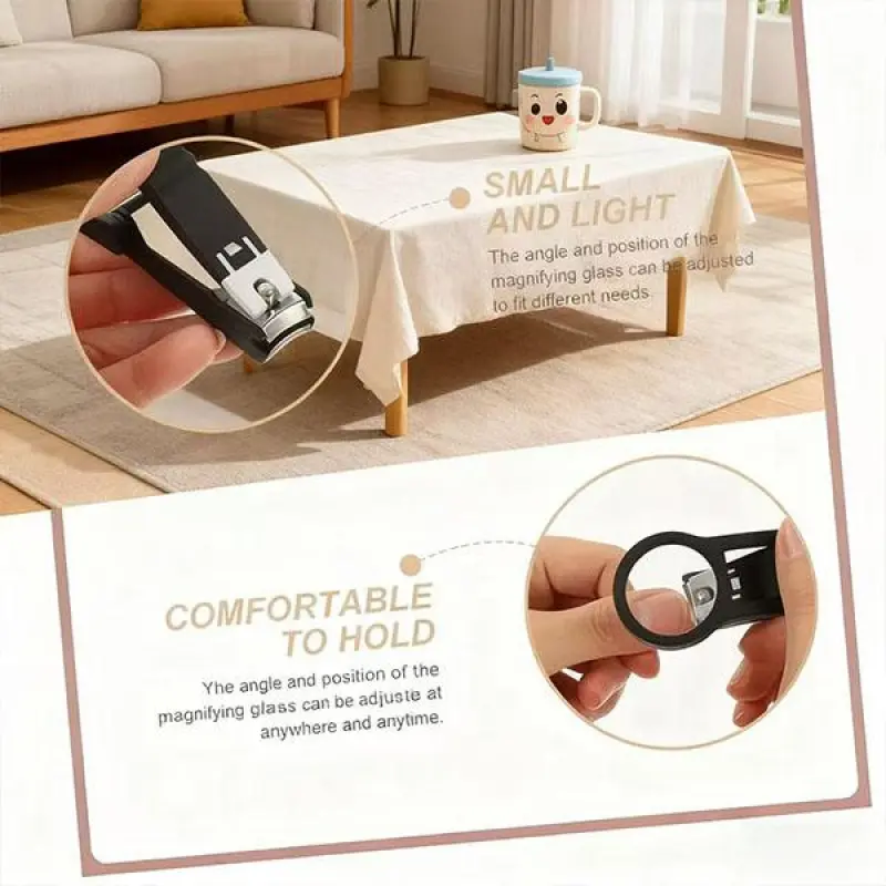 Ergonomic Nail Clipper with 3X Magnifier, Stainless Steel Blades for Precise Nail Care, Trimmer with Anti-Splash Storage for Seniors & Low-Vision Users, Daily, Manicure