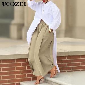 UOOZEE Women's 2025 New Autumn Winter Loose Solid Color Pockets Long Pants, 100% Cotton Autumn Comfortable Breathable Fabric, Daily Versatile Elastic Waistband Long Trousers with Pockets (Fits Larger at Waist - Check Size Guide or Order One Size Down) Spr
