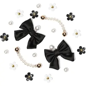 h-24  24Pcs Fabric Bow Shoe Charms, Cute Bears, Flower Pearl Charms Accessories for Clogs, DIY Shoe Decoration Charms for Girls, Party Favor