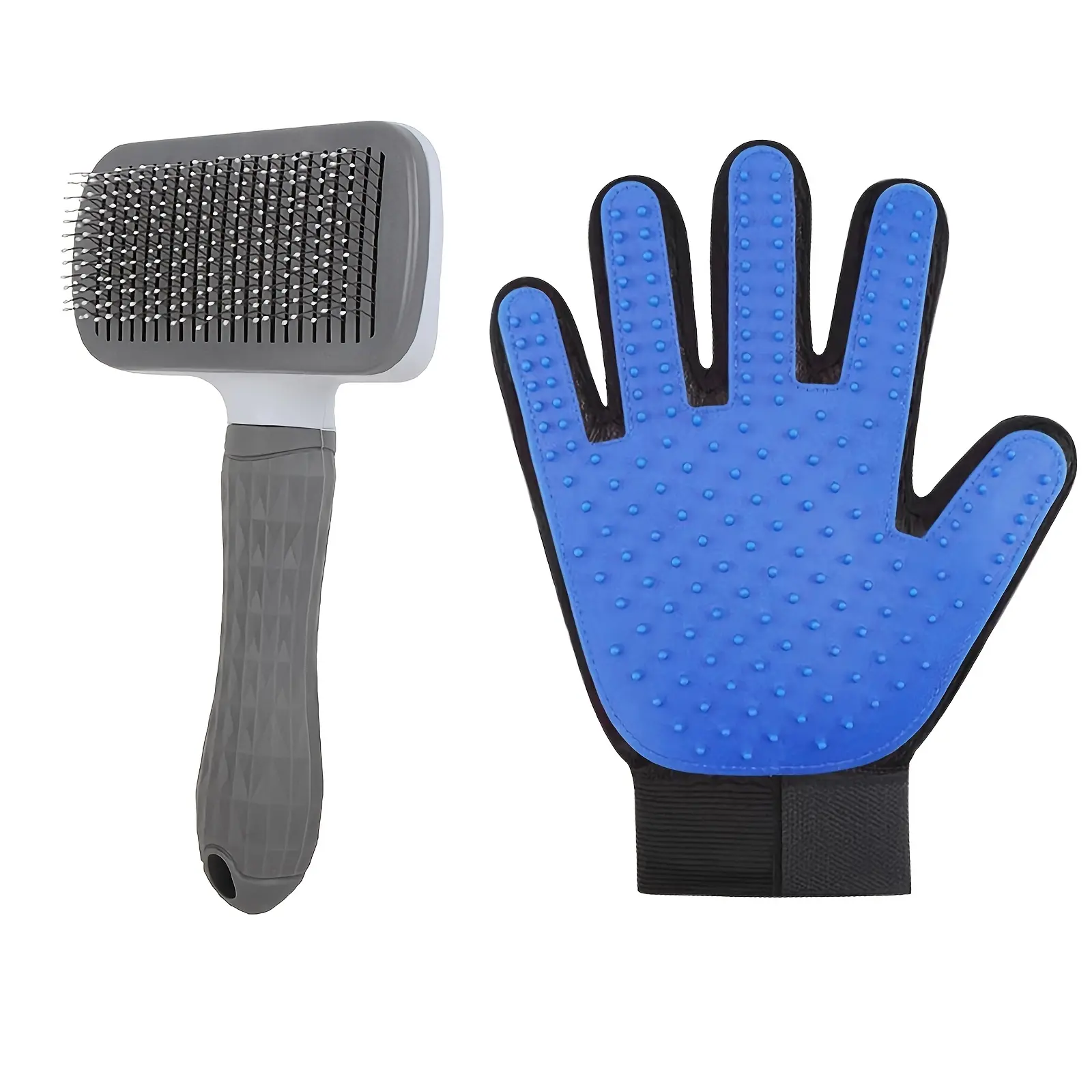 Pet Self-Cleaning Slicker Brush & Grooming Glove Set - 1-Button Fur Removal Tool, Grooming Tools for Dogs & Cats to Remove Loose Hair & Undercoat, One Button