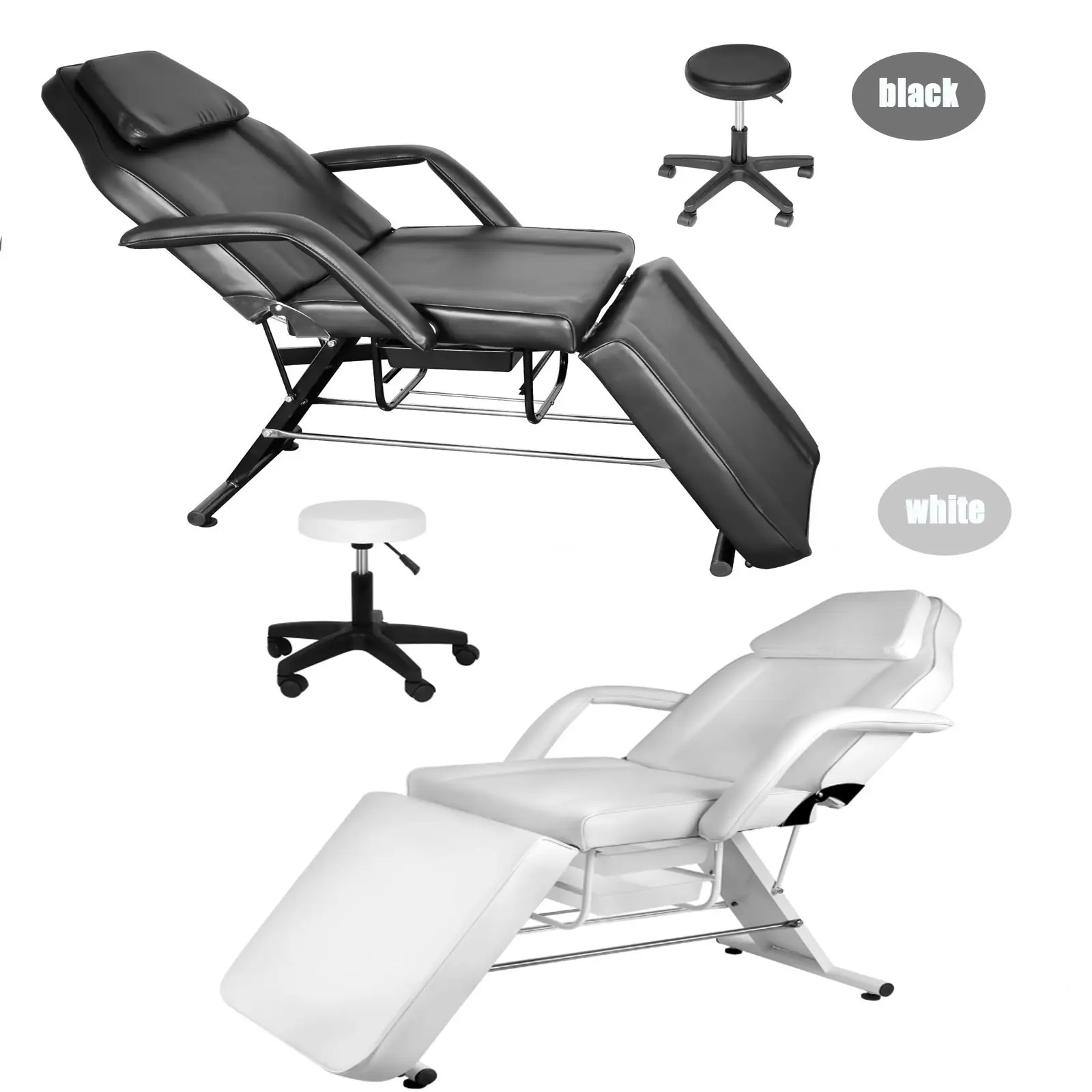3-Section Tattoo Chair, 880 lbs Load Capacity Portable Esthetician Bed Adjustable Professional Salon Massage Bed, Black, with Spa Stooltools gadgets