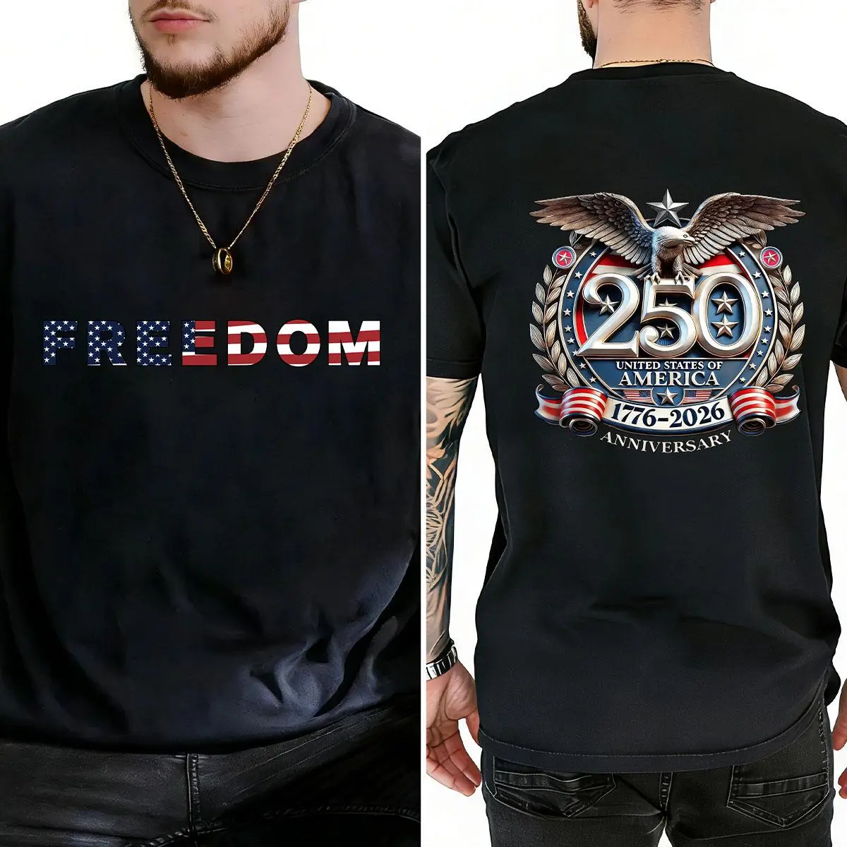 Menswear 250th Anniversary Patriotic Tee - Unisex American Eagle Graphic, Casual Relaxed Fit, Soft 100% Cotton, All-Seasons Day Vibe, Made in USA