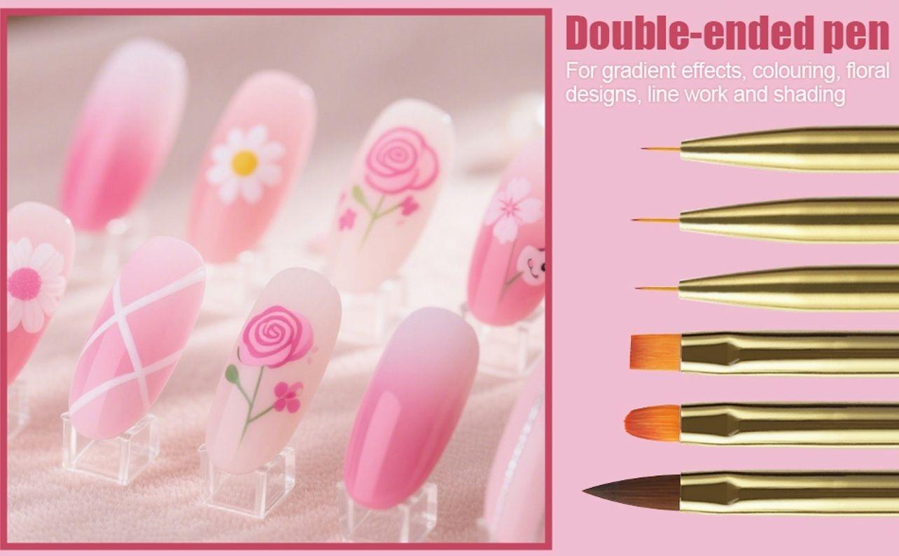 Nail Dotting Tools 32PCS Double-ended Nail Art Brushes Kit Nail Art Gel Polish Liner Brushes Design Pen For Nail Drawing And Nail Paint Brushes Small Detail Brushes