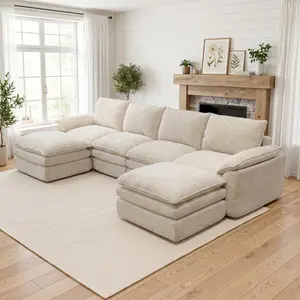 118" U-Shaped Modular Sectional Sofa - Comfy Cloud 3-Seater with 2 Movable Ottoman, Cloud Sofa for Living Room Multiple configurations available; features soft chenille upholstery.