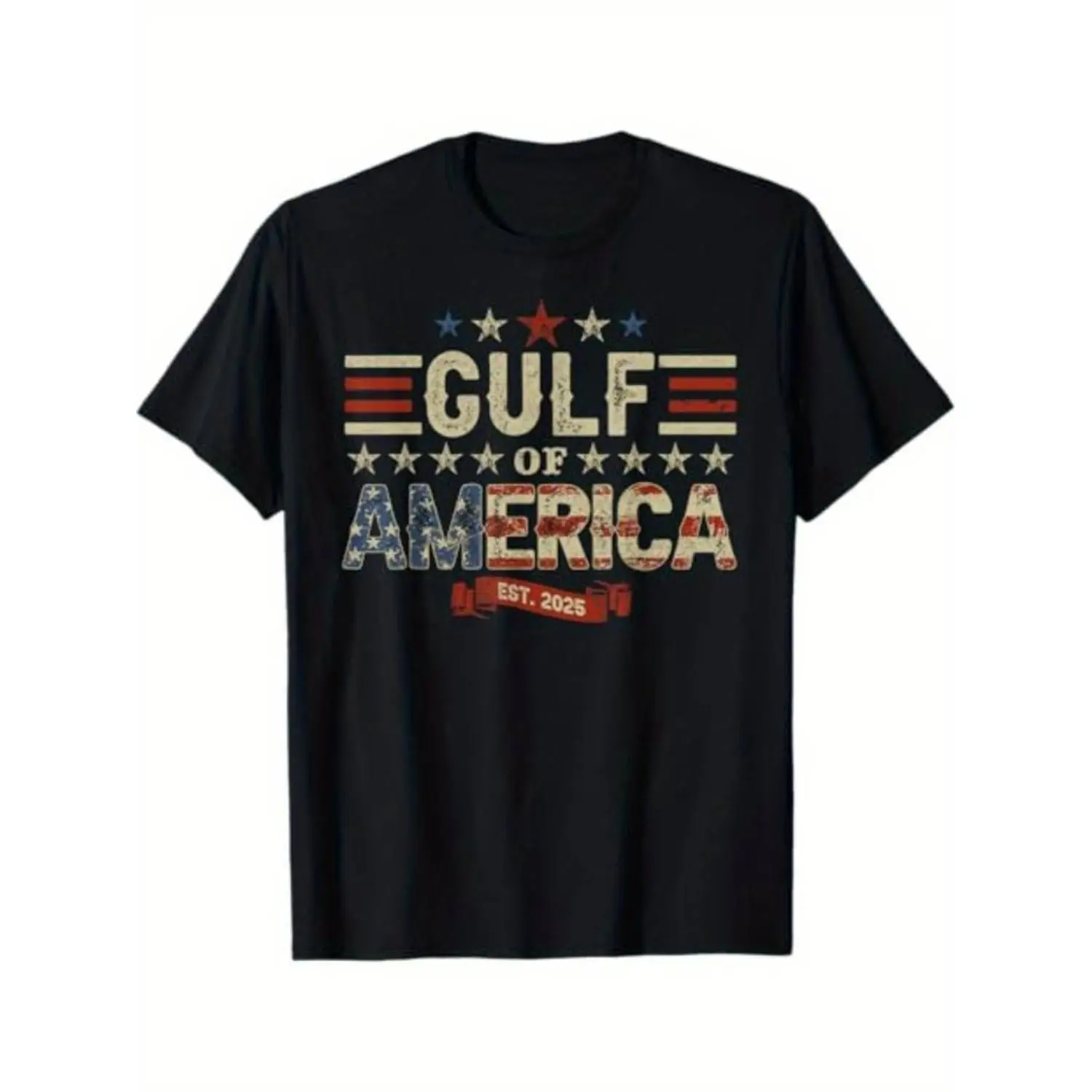 Men's 100% Cotton Retro Patriotic T-Shirt - Gulf of America Est. 2025 American Flag Graphic Tee Menswear Top