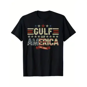 Men's 100% Cotton Retro Patriotic T-Shirt - Gulf of America Est. 2025 American Flag Graphic Tee Menswear Top