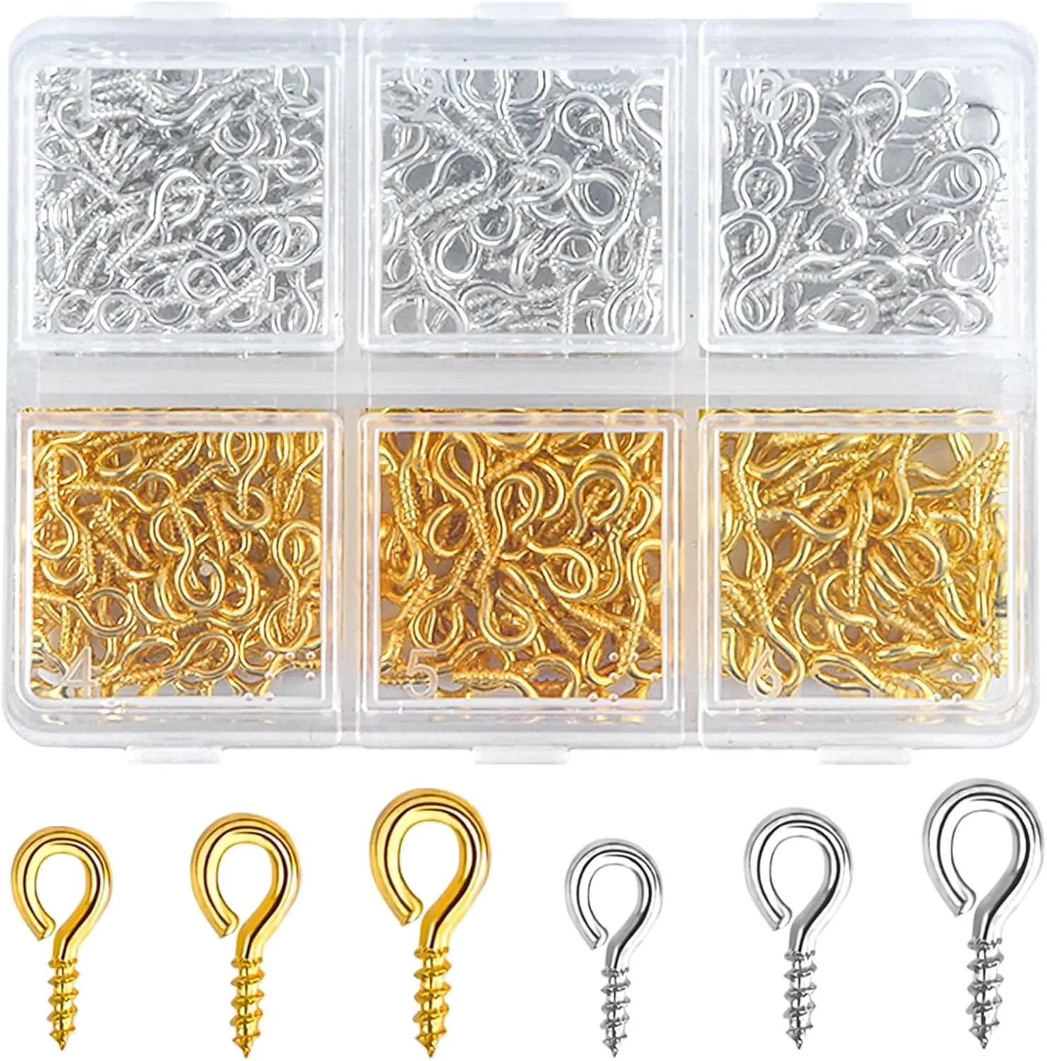 Screw Eye Pins 400pcs Small Eye Hooks Screws,Mini Eyelet Screws Eyelets Screw Threaded Silver Clasps Perfect  Jewelry Making Crafts Cork Top Bottles DIY Making and Charm Bead Pieces(Gold,Sliver)