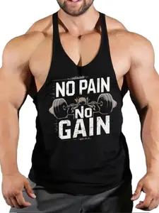Men's 'no Pain No Gain' Thin Strap Vest, Quick-Dry Muscle Shirt for Fitness Training, Sporty Loose-Fitting Graphic Tank Top