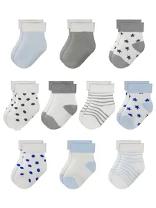 Baby Boy's 10 Pairs Polka Dot & Striped Print Ankle Socks, Cute Comfy Breathable Non Binding Socks for Infant Toddler Kids, Newborn Baby Socks for All Seasons Daily Wear, Soft Comfy Socks