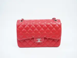 Pre-owned CHANEL lambskin Shoulder Bags Quilted Jumbo Double Flap Red