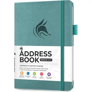 Address Book with alphabetic tabs - PU Leather Telephone and Address Book for Keeping Contacts Safe, Contact Organizer Journal, Medium Size (5.3 x 7.7) Hardcover, Aquamarine