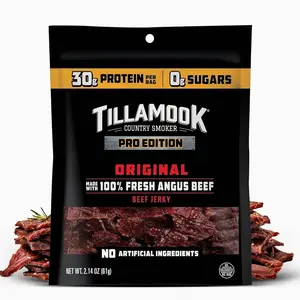 Tillamook Beef Jerky, Country Smoker PRO Edition, Zero Sugar, Original, 2.14 Oz, Real Hardwood Smoked Fresh Angus Beef, Low Carb, High Protein, Ready to Eat Keto Snack for Athletes, Gluten Free