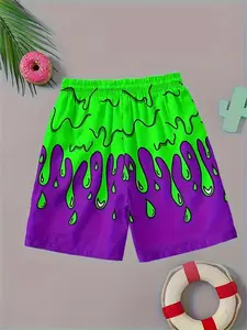 Gradient Liquid Drop Print Summer Shorts, Unisex Quick-Dry Beach Trunks, Swimwear Shorts, Breathable Loose Fit, Ideal for Vacation
