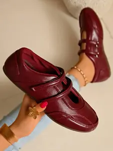 Double Velcro Mary Jane Ballet Flat Casual Shoes, Comfortable Low Heel Design, Perfect for Daily Wear, Stylish and Practical Footwear