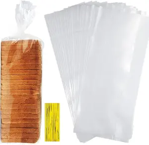 Clear Bread Bags with Ties, 30 Reusable Plastic Bags for Homemade Bread and Bakery Use, 50 Adjustable Ties