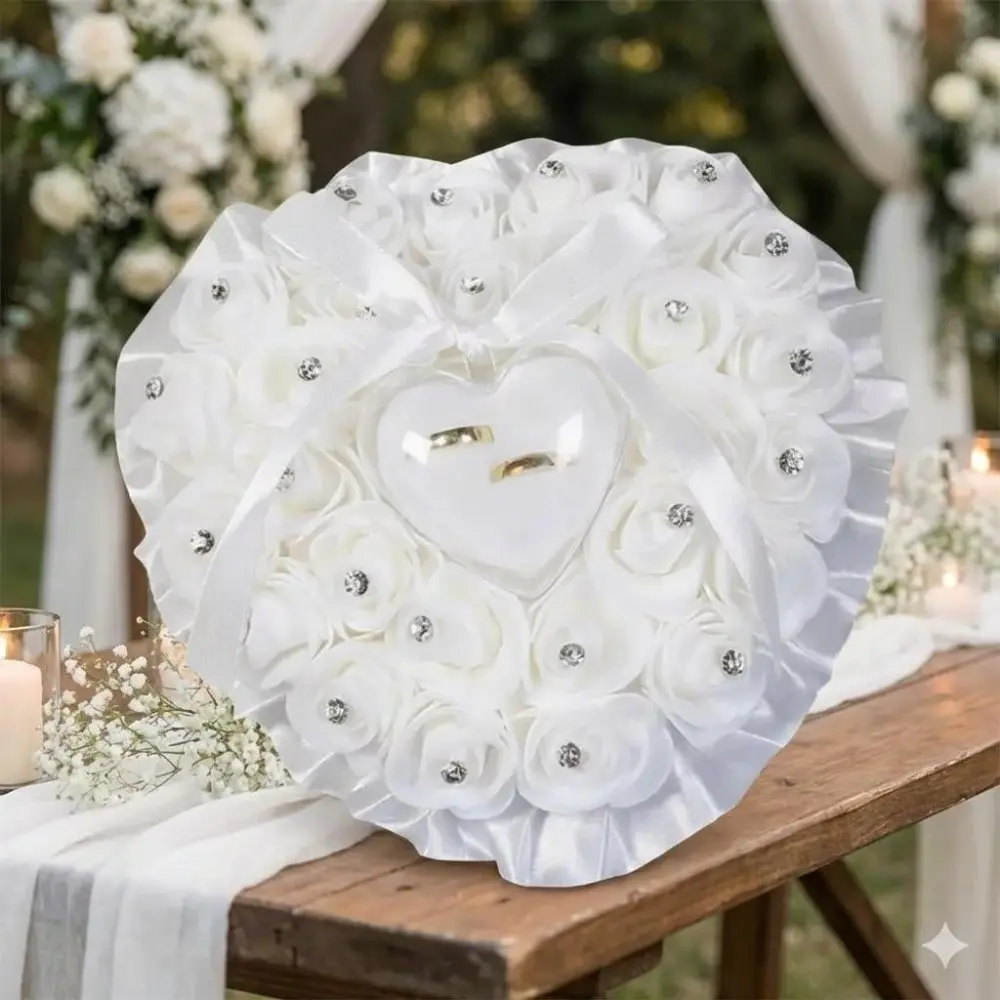 Romantic Wedding Ring Pillow & Rose Box Set for Ceremony Ring Exchange, Essential Decor & Gift for Wedding Season, Creative Display for Engagement & Wedding Rings, Perfect Wedding Planning Accessories