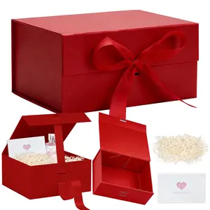 Red Gift Boxes Gift Box with Ribbon,Cards and Envelopes for Presents,Great for Wedding,Birthdays,Crafting,Gift