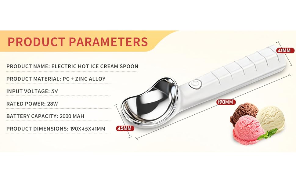 mother's day Heated Ice Cream Scoop Electric Scooper for Hard Ice Cream and Desserts Handheld Heating Up to 158°F Rechargeable Easy to Clean Ideal Summer Gift Kitchen Gadgets Utensils Kitchenware Stainless Steel USB Charging IP67 Waterproof