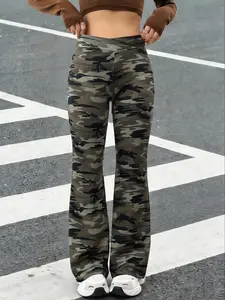 Women's Camo Flare Pants Trendy Girls Casual Home Long Pants, Comfortable Leisure Wear, Suitable for All Seasons, Versatile