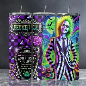 BeetleJuice Halloween 20 oz Sublimation Tumbler - Perfect for Your Halloween Party - Bottle, Drinkware