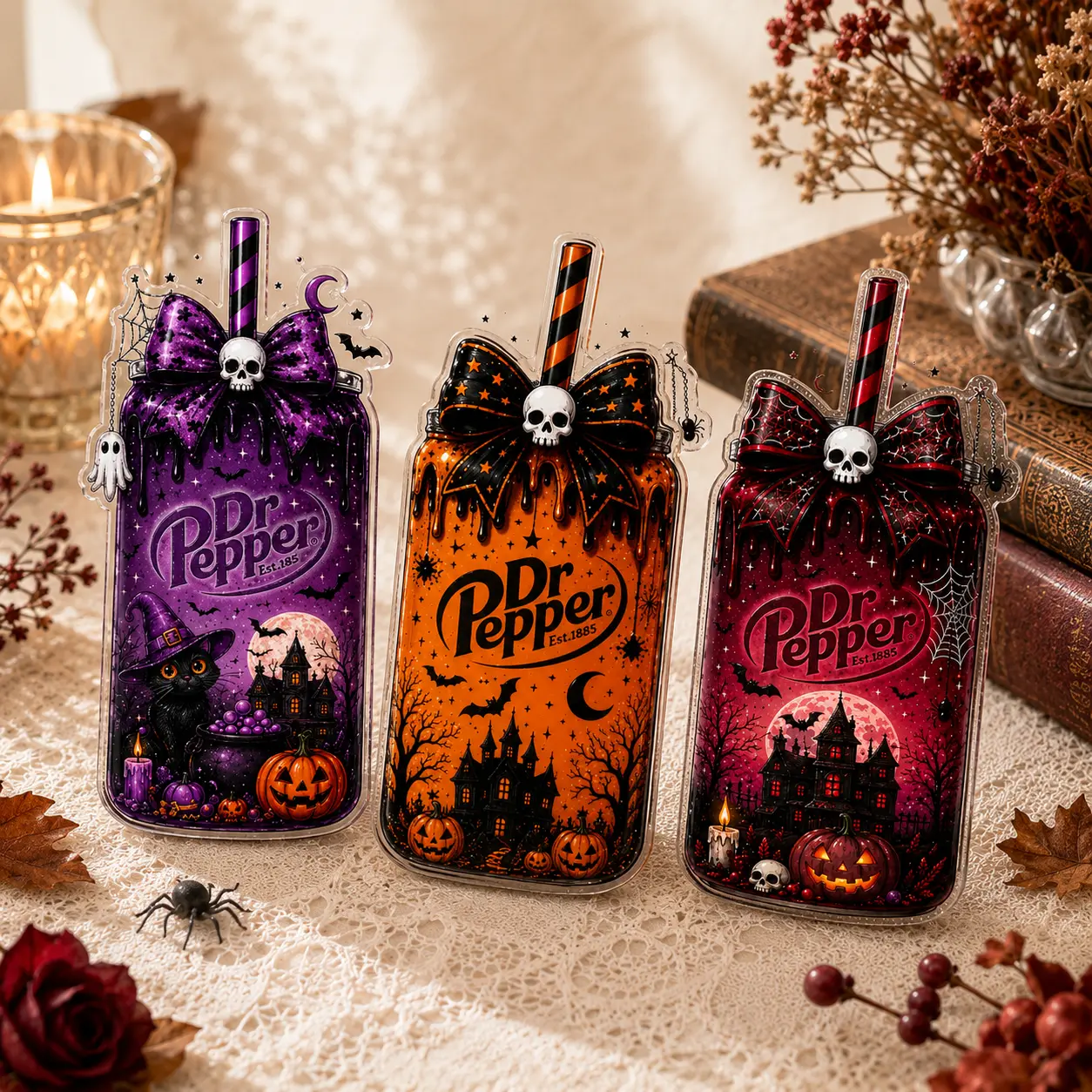 Halloween Soda Phone Grip, Spooky Skull Bow Haunted House Magnetic Phone Holder Stand, Gothic Drink Lover Accessory