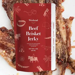 Premium Beef Brisket Jerky by Weekend Jerky - Made with 100% Grass-Fed Beef Gluten-Free Sweet Spicy Smoky Salty Fatty Thin Crispy Super Tasty Flavorful Highly Addicting No Added Refined Sugars (2oz)