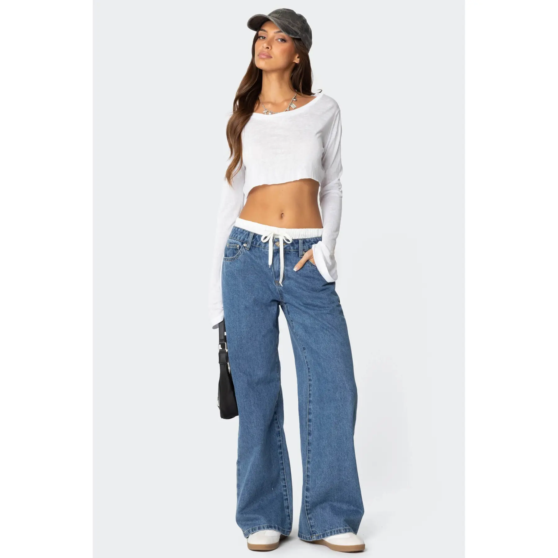 Boxer Detail Low Rise Baggy Jeans