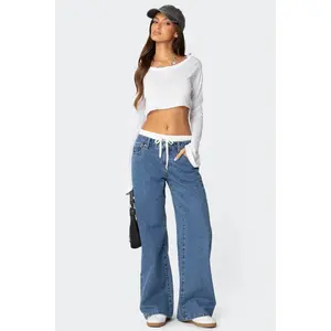 Boxer Detail Low Rise Baggy Jeans