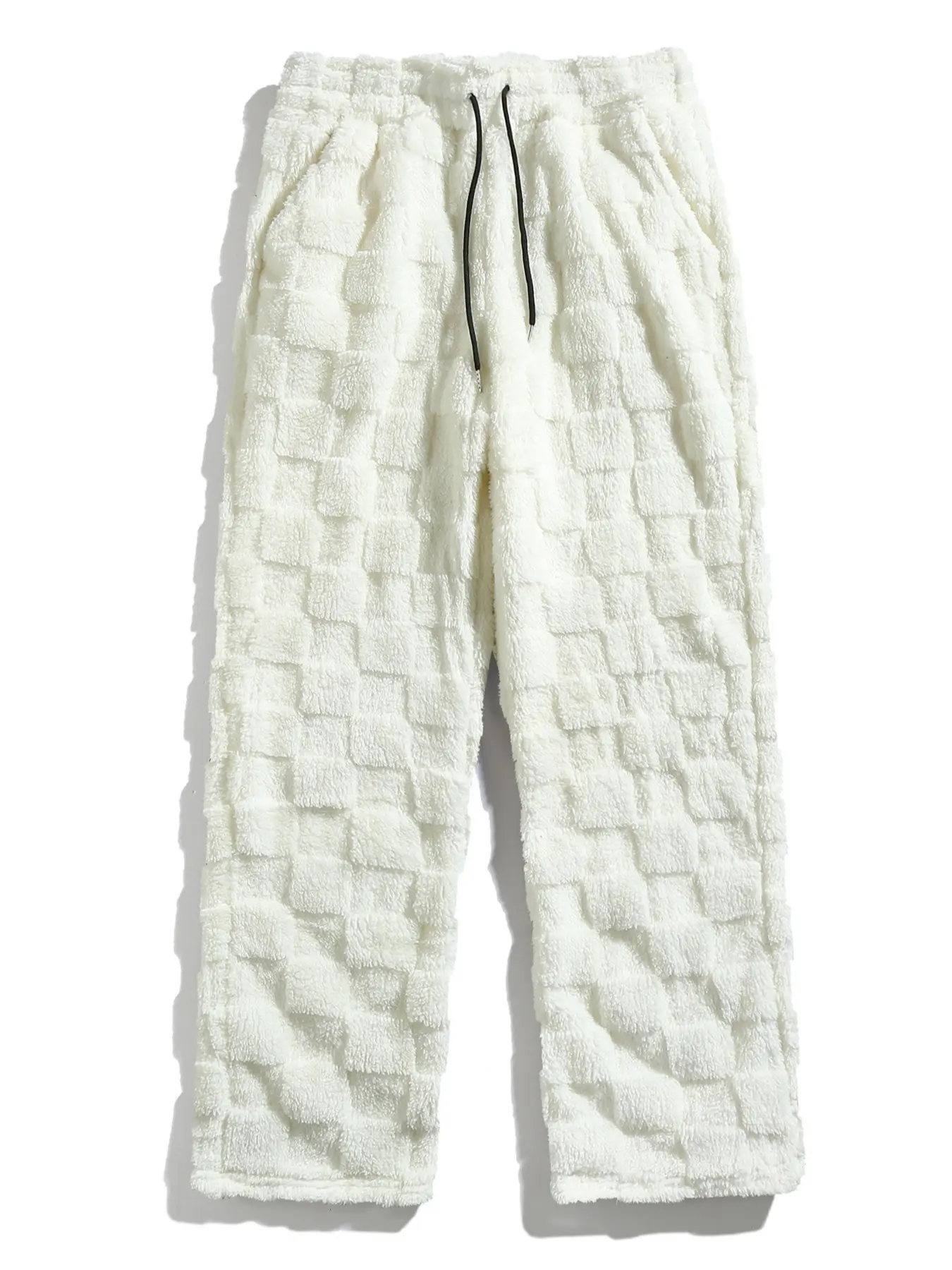 Men's Winter Two-Tone Plush Pants, Classic Fashionable Versatile Casual Fitted Small Grid Plaid Fleece Long Pants, Modern Home Wear, Comfortable and Soft Stylish, Casual Comfy Pants