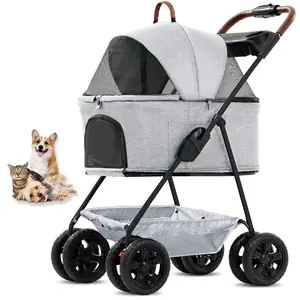 Pet Stroller, 3 in 1 Multifunction Pet Travel System,4 Wheel Foldable Pet Stroller with Storage Basket for Small Medium Dogs & Cats