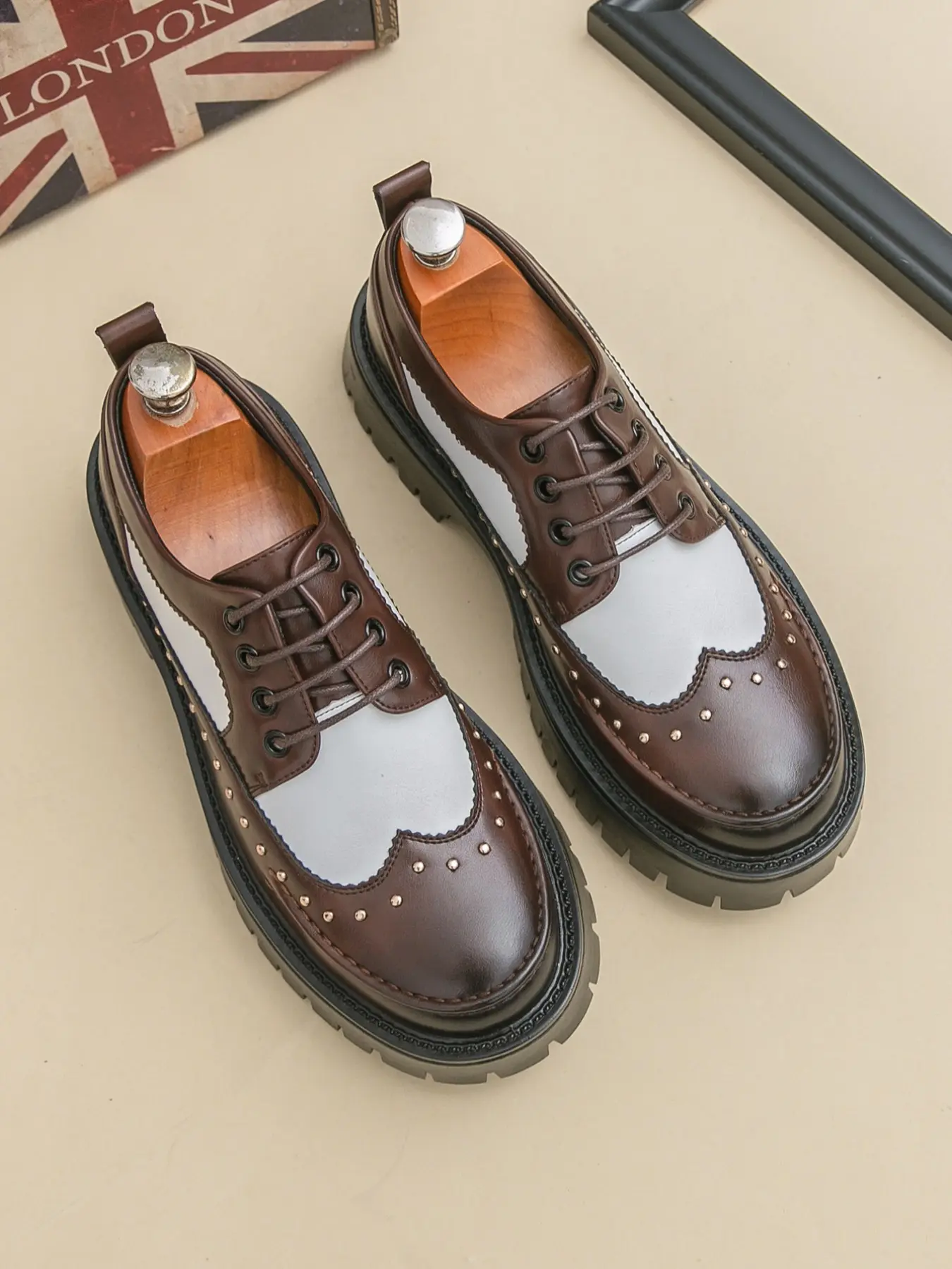 Men's Colorblock Lace-Up Fashion Casual Shoes, Stylish Business Formal Footwear, Comfortable and Trendy Design for Everyday Wear, Casual Oxford Shoes, Business Casual Oxfords, Office Footwear