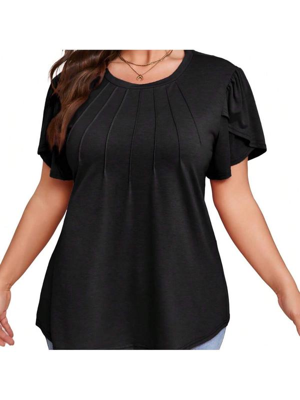 Women's Plus Size Square Neck Short Sleeve Flowy Eyelet T-Shirt Blouse - Comfortable Loose Fit Ruffle Top for Summer Wear