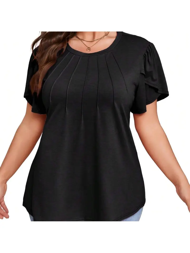 Women's Plus Size Square Neck Short Sleeve Flowy Eyelet T-Shirt Blouse - Comfortable Loose Fit Ruffle Top for Summer Wear