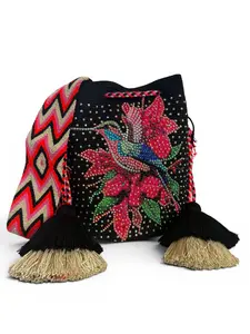 Wayuu Bag L Hummingbird Decorated Unique Handmade Artisan Bag