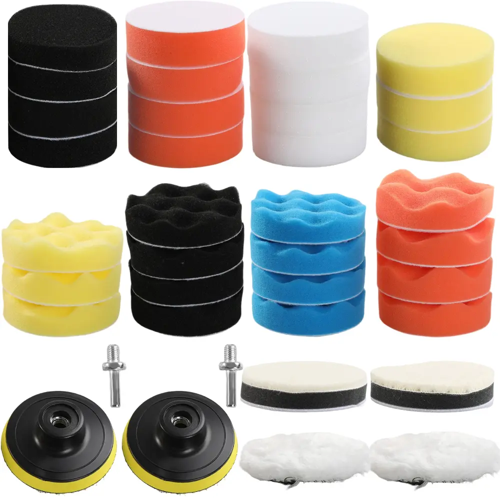 38 Pieces Car Polishing Pad Kit 3 Inch Buffing Pads Foam Polish Pads Polisher Attachment for Drill