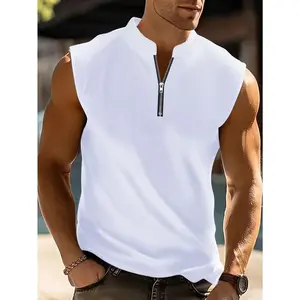 Men'S Sleeveless Shirt |   V-Neck, Quarter Zipper Closure |   Breathable & Lightweight |   Solid Color |   Regular Fit |   Versatile Business Casual & Outdoor Activities |  , Business Casual Shirt |   Sleek Modern Look |   Lightweight Shirt