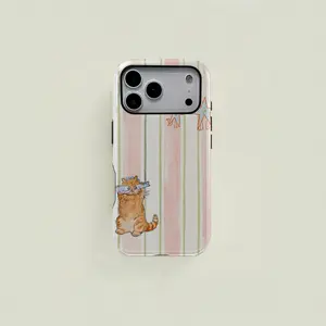 1 pc cat and fish star pattern double layer protective case solid 2 in 1 protective case for iPhone 17 16 15 Pro 14 13 12 11 Pro Max 14 Plus 15 Plus 16Plus 17Plus Samsung Galaxy S25 S24 S23 Ultra series protective case couple mobile phone case boyfriend g